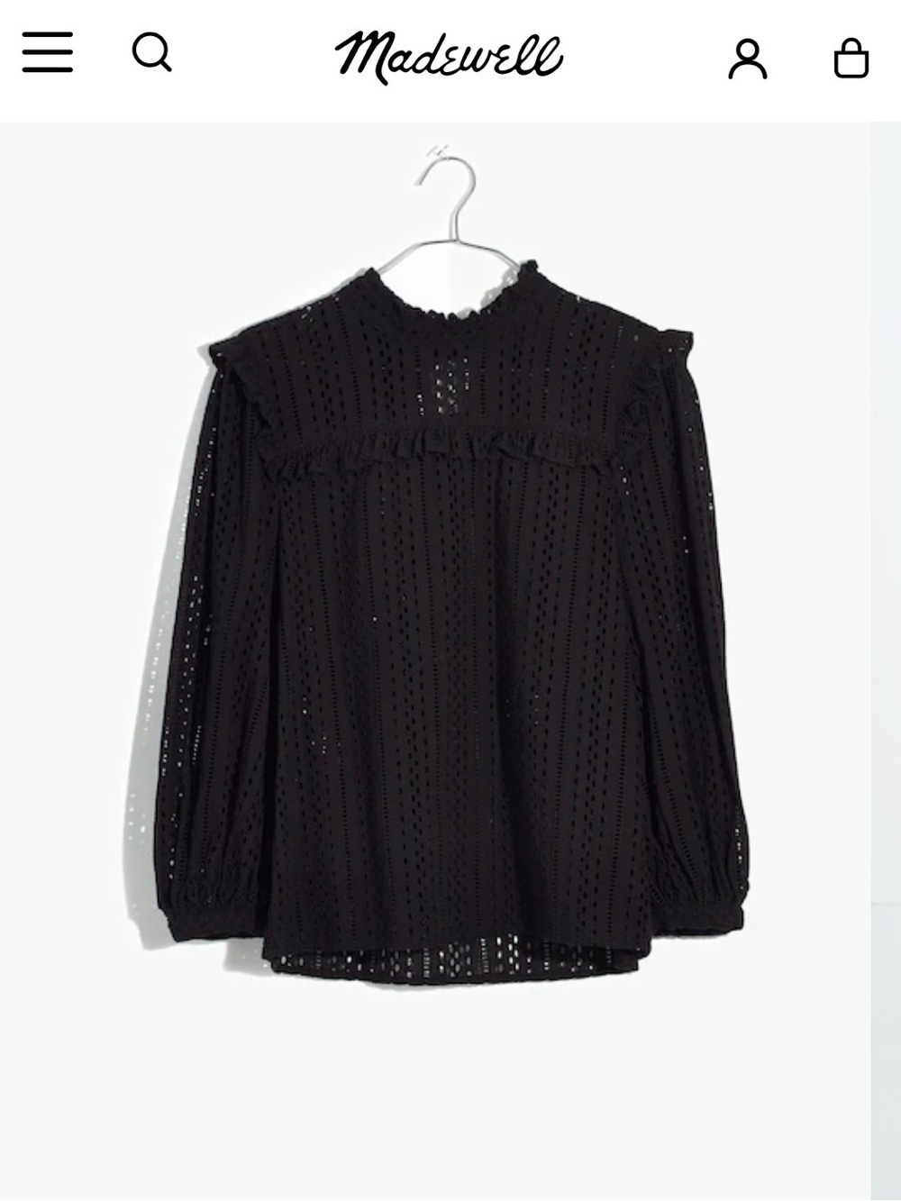 Madewell Black Eyelet Ruffle-Trim Long Sleeve Top